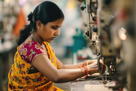 Premium Photo Asian Indian Seamstress In Textile Factory Skillfully