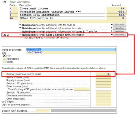 Box 20 Code Z Has Been Selected But No Section 199a Income Has Been