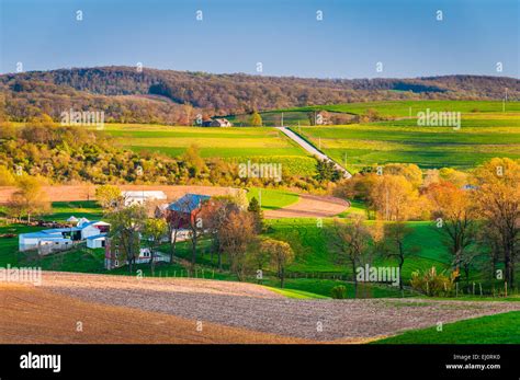 View Of Farm Fields And Rolling Hills In Rural York County