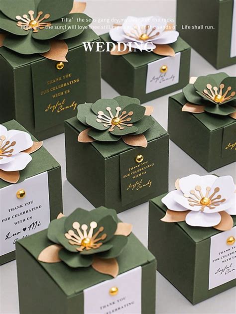 5pcs Forest Style Green Wedding T Packaging Box Suitable For Party And Wedding T