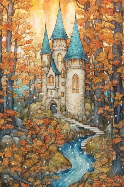 Una Pintura De Un Castillo En El Bosque Foto Premium