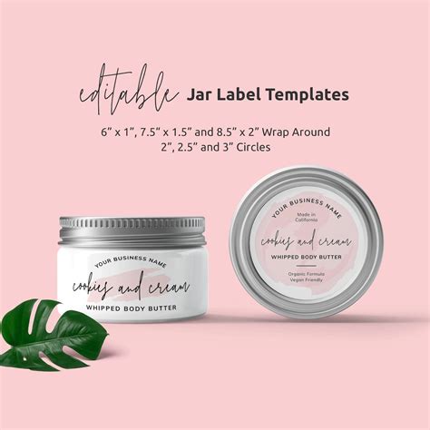 Editable Jar Label Template Cosmetics Jar Wrapper Labels Feminine Body Butter Stickers