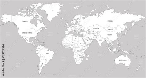 World Map White Lands And Grey Water High Detailed Political Map Of