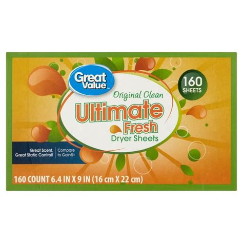 Great Value Ultimate Fresh Dryer Sheets Original Clean 160 Count