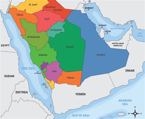 Saudi Arabia Country Map With Surrounding Borders