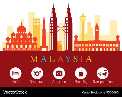 Malaysia Landmarks Skyline With Accommodation Vector Image