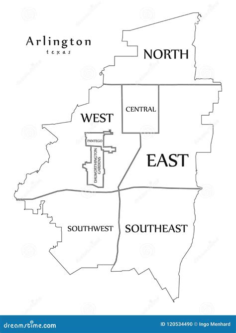 Modern City Map - Arlington Texas City of the USA with Neighborhoods and Titles Outline Map ...