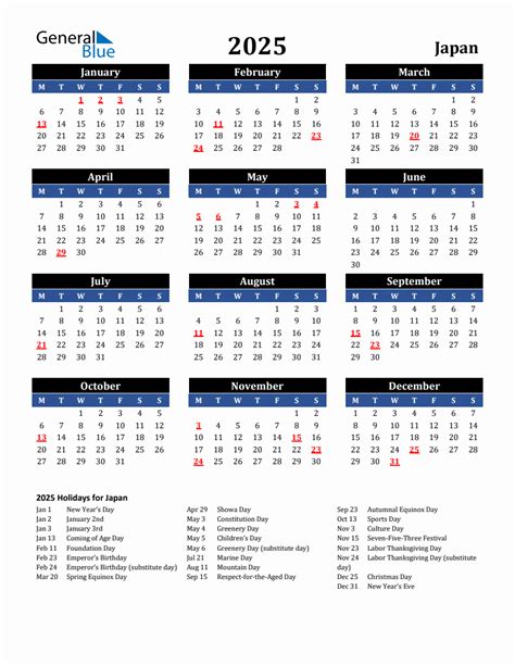 2025 Japan Holiday Calendar