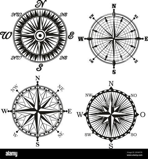 Compass Wind Rose Monochrome Icon With North And South Direction Arrows