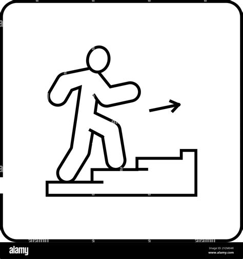 Stairway Up Evacuation Emergency Line Icon Vector Illustration Stock