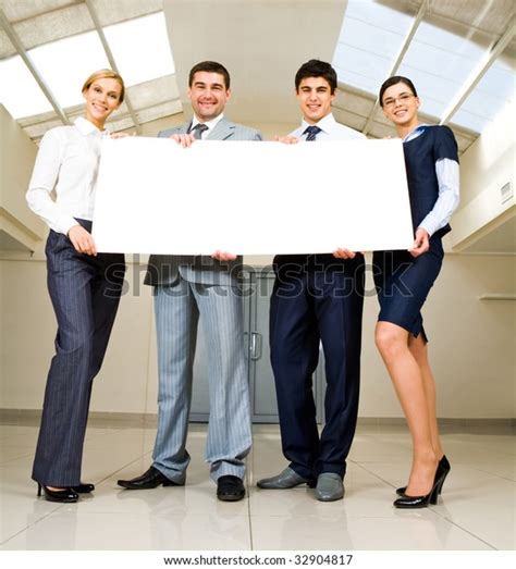 portrait business people promoting  stock photo