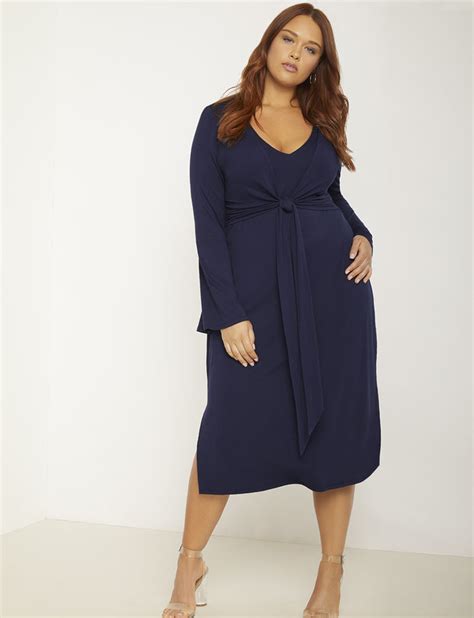 Tie Waist Flare Sleeve Midi Dress Womens Plus Size Dresses Eloquii