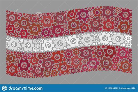 Waving Industrial Latvia Flag Mosaic With Cog Items Stock Vector