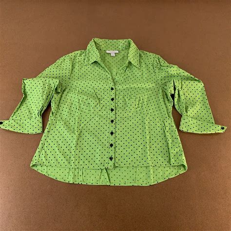 Dressbarn Women S Size XL Green Polka Dot 3 4 Sleeve Button Front Shirt