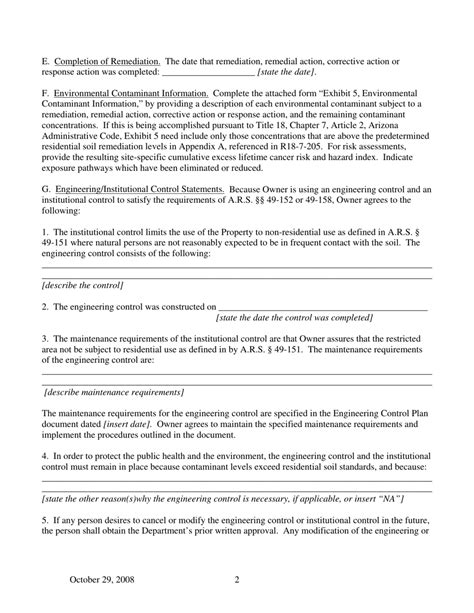 Arizona Declaration Of Environmental Use Restriction For Property With