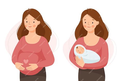 Premium Vector Two Scenes With A Happy Pregnant Woman And A Mother