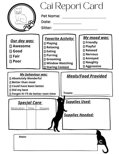 The Cat Report Card Is Shown In Black And White