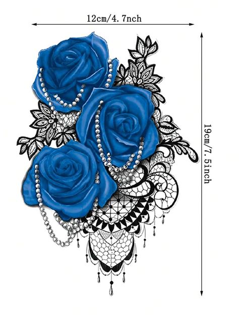 1Sheet Blue Rose Flower Pattern Tattoo Sticker Fake Temporary Tattoo