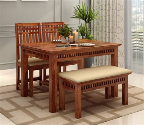 Buy Adolph Compact Seater Dining Set With Bench Honey Finish At