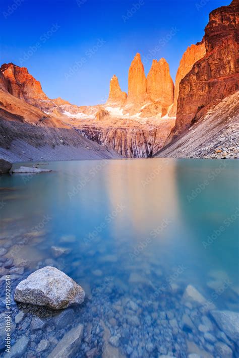 Torres Del Paine National Park, Chile. Sunrise at the Torres lookout ...