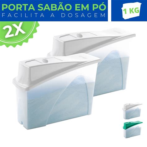 Kit 2 Pote Porta Sabao Em Po Tampa Direcionador Dosador 1Kg Escorrega