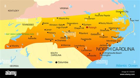 Vector Color Map Of North Carolina State Usa Stock Photo Alamy