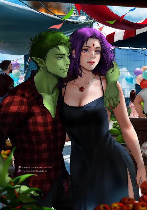 Raven And Beast Boy Dc Comics And More Drawn By Jyundee Danbooru