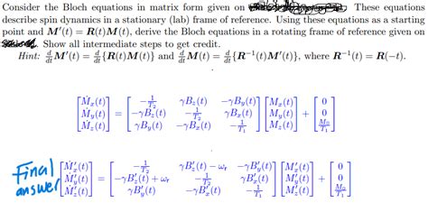 solved   bloch equations  matrix form   cheggcom
