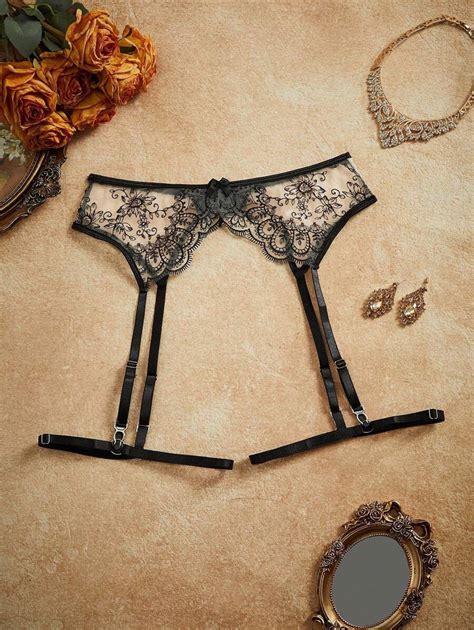 PinupPomp Women S Floral Embroidered Mesh Bow Decor Lingerie