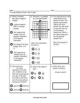 7th Grade Math Week 1 Bellwork By Principal Practice TpT