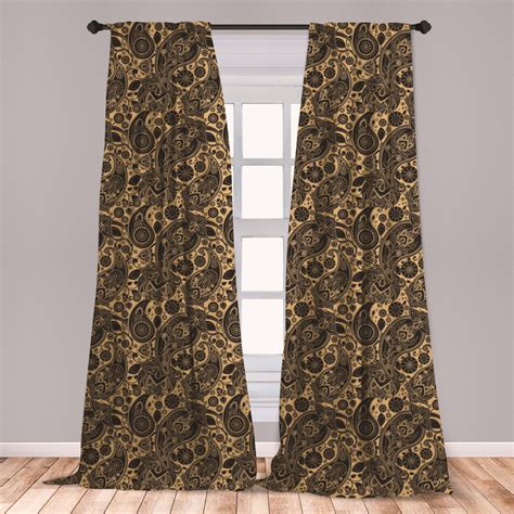 Ethnic Curtains 2 Panels Set Traditional Folk Art Textured Cultural Retro Twisted Leaves