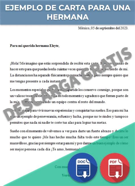 Carta Para Una Hermana Ejemplos Y Formatos Word Pdf