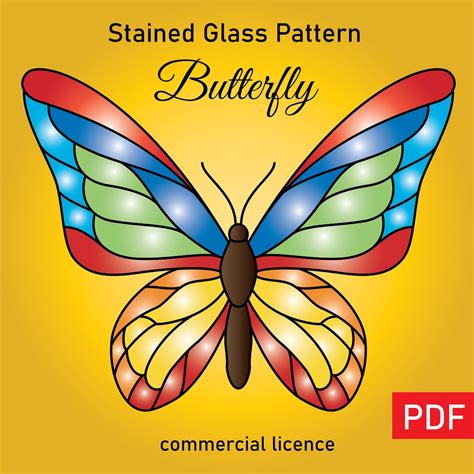 Stained Glass Pattern Butterfly Resizable Printable Pdf Template For Download Etsy