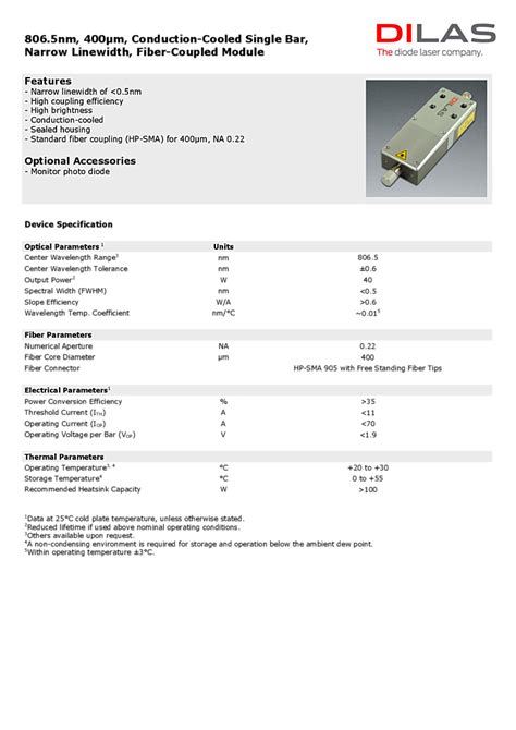 40 Watt Ir Laser Diode Array 807nm｜レーザー・光学部品検索サイト Hikari Kakaku