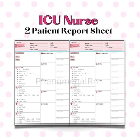 Icu Nurse Report Sheet Etsy