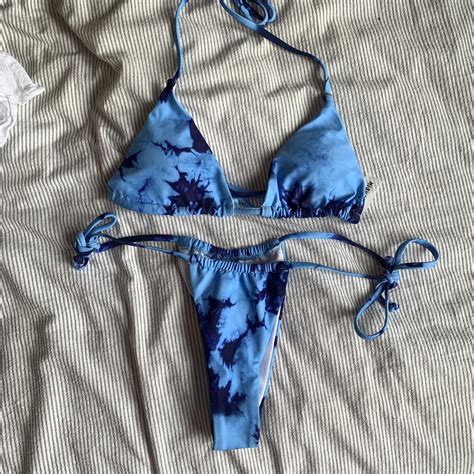 Blue And Black Triangle Tie Dye Bikini With Tie Up Depop
