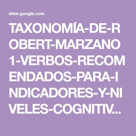 TAXONOMÍA DE ROBERT MARZANO1 VERBOS RECOMENDADOS PARA INDICADORES Y