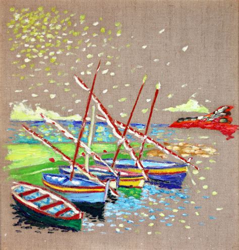 Barques Catalanes Au Port De Collioure Peinture Par Oviri Artmajeur