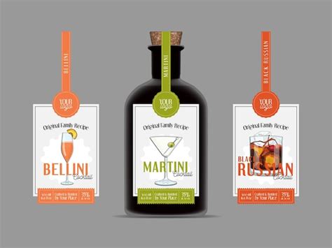 Premium Vector | Set of cocktail labels Martini Bellini Black Russian ...