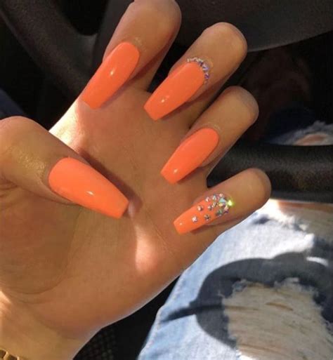 Pin By Lilyy On N A I L S Orange Acrylic Nails Shiny Nails Designs