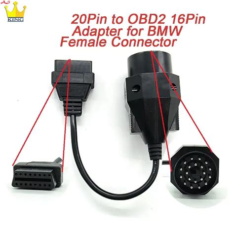 1pc Obd Obd Ii Adapter For Bmw 20 Pin To Obd2 16 Pin Female Connector E36 E39 X5 Z3 For Bmw