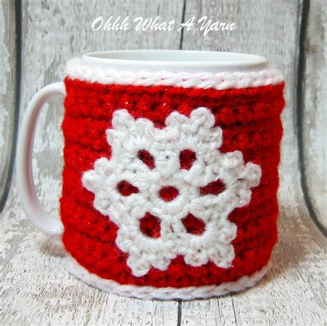 Crochet Red And White Snowflake Mug Hug Mug Cosy Folksy