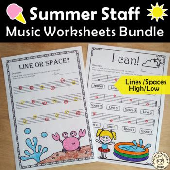 Music Staff Worksheets for Summer Bundle | No Prep Music Theory Activities