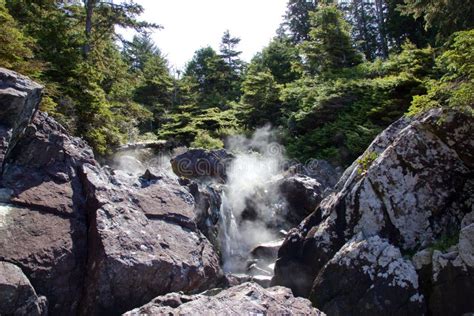 Steaming Thermal Waters At Hot Springs Cove Near Tofino Canada Stock