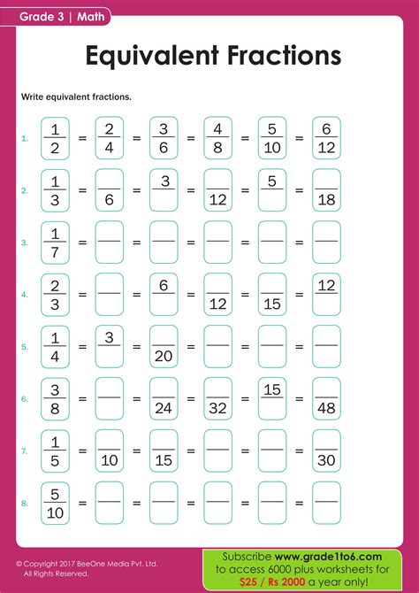 Fractions Worksheets For Grade 3