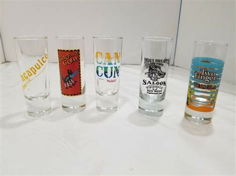 6 Shot Glasses Two Fingers Tequila Cancun Mexico Hogs Breath Cuervo Gold Tequila Shot