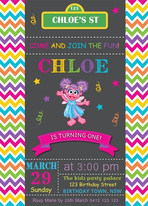 Personalised Sesame St Street Abby Cadabby Digital Invites Invite File