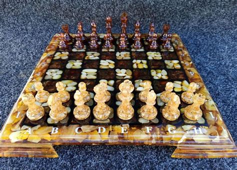 Amber Chess Set With Classic Chess Figures On Legswooden Amber Chess