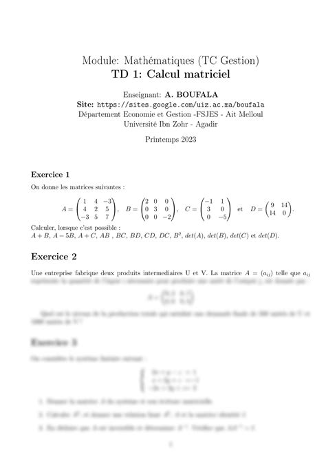 Solution Td Calcul Matriciel Studypool