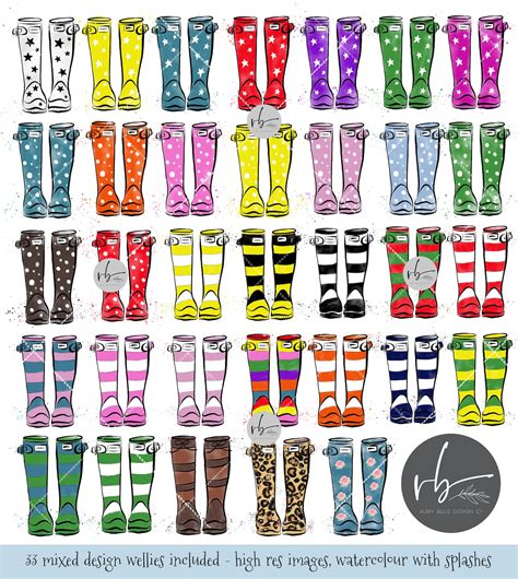 Wellies Clipart Watercolour Rainboots Welly Boot Splash Clip Etsy Uk